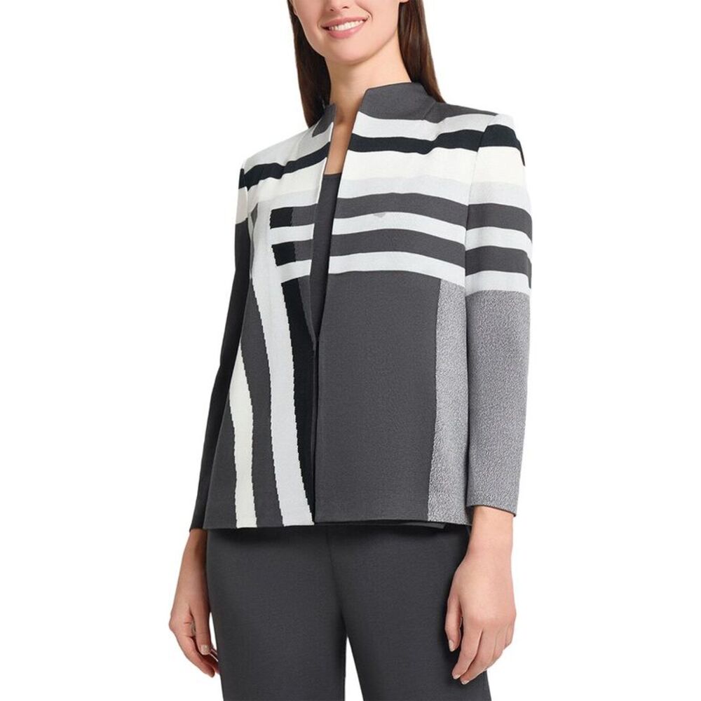 Ming Wang Womens  Heritage Fit Intarsia Color Block Knit Jacket